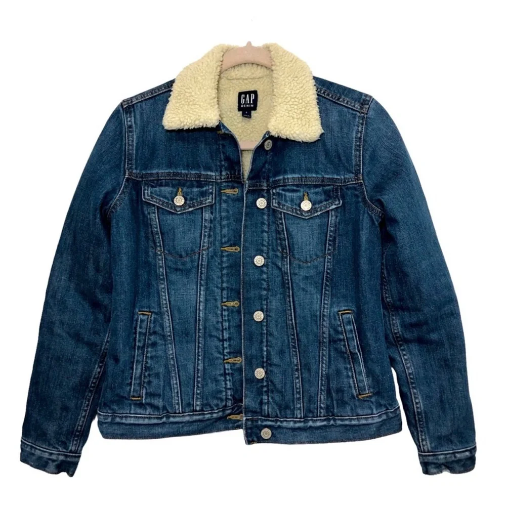 Gap Women's Sherpa-Lined Denim Jacket Medium Wash Jean Jacket S